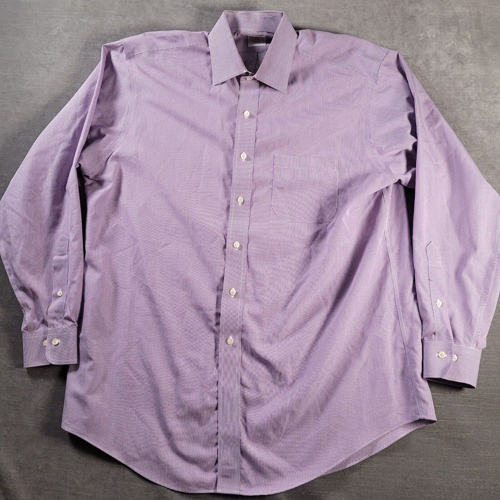 Brooks Brothers 346 Regular Fit  Purple Check Long Sleeve Shirt Mens Sz 16.5 4/5
